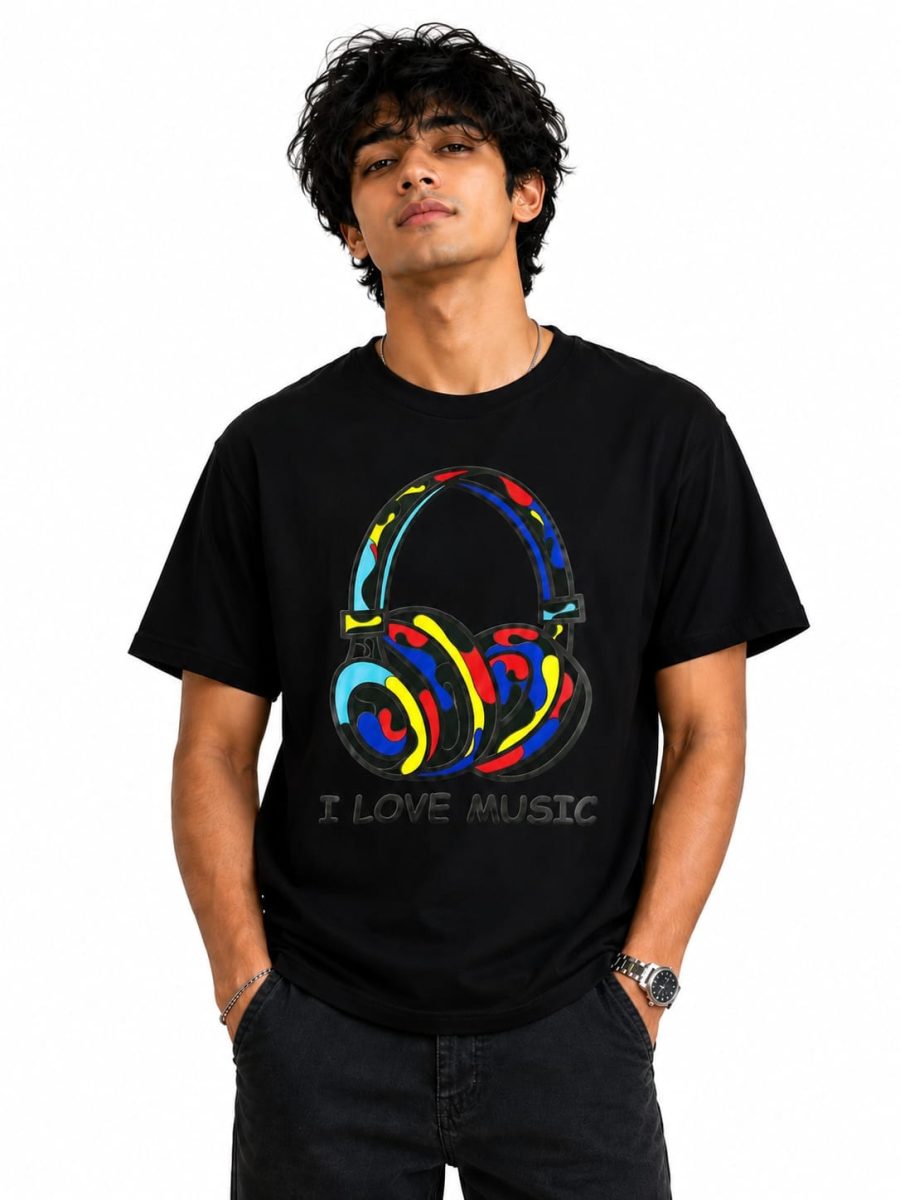Overhead Headphone Graphic Cotton T-Shirt for Men