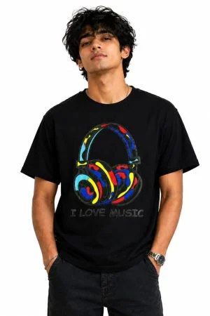 Overhead Headphone Graphic Cotton T-Shirt for Men
