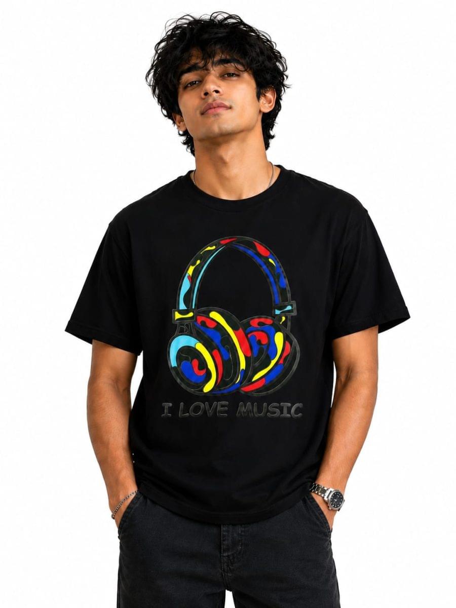 Overhead Headphone Graphic Cotton T-Shirt for Men